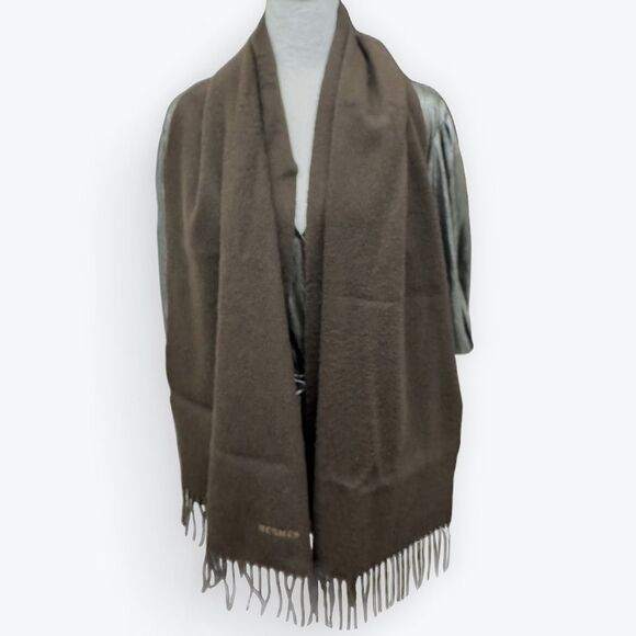 Auth Hermes 100% Chocolate Brown Cashmere Shawl Wrap Preloved - Picture 3 of 8